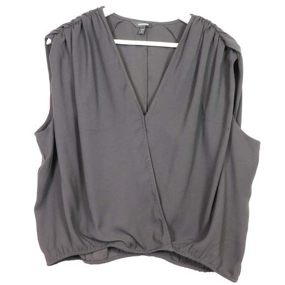Express Tops - EXPRESS Black Surplice V-Neck Pleated‎ Shoulder Sleeveless Blouse XL